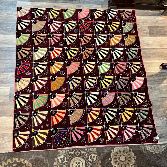 Other - 1903 HandMade Antique Crazy Quilt Colorful Patchwork with Fan Design 68X75
